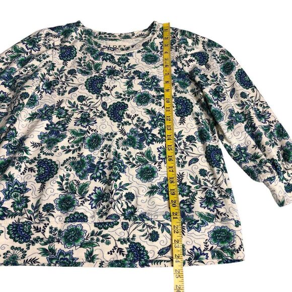 LOFT Sweater Top Womens M Floral Garden Puff Sleeve Lightweight Cottagecore Boho - Picture 11 of 14